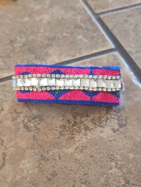 Embellished Pink and Blue Woven Bracelet with Crystal Accents 🩷